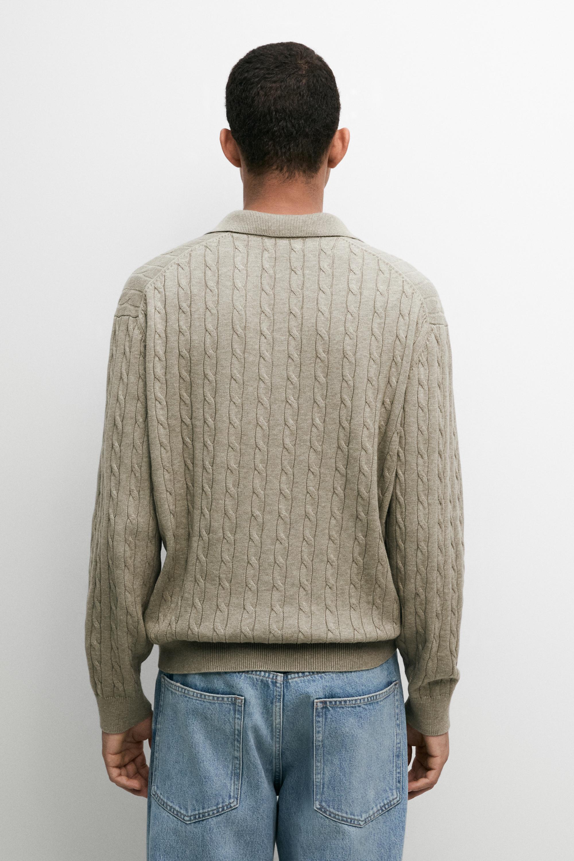 100% Cotton Cable-Knit Polo Sweater